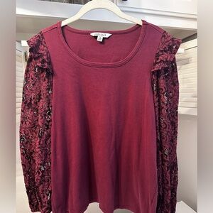The Pioneer Woman Lace Sleeve maroon Blouse